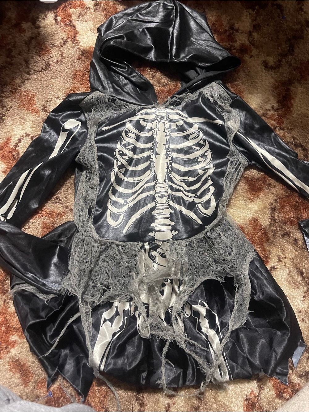 Target Black Hooded Kids Skeleton Costume with Gray Tattered Accents
